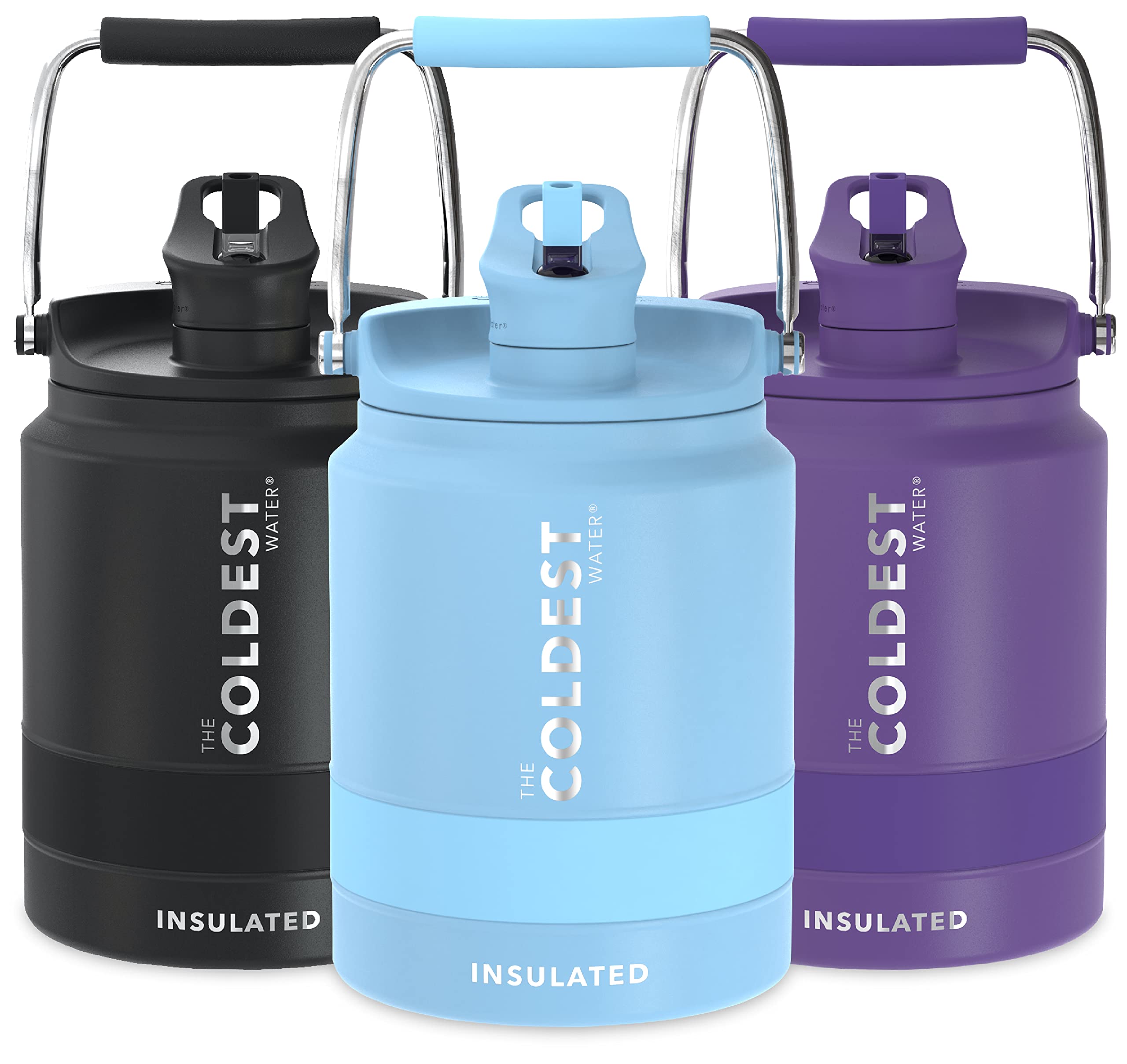 Coldest 128 oz Tumbler with Handle and Straw - 100% Spill Proof Tumbler with Straw (3 Lids) - Stainless Steel Insulated Leakproof Tumblers for Women & Men - Cup Holder Friendly - 128oz (Stealth Black)